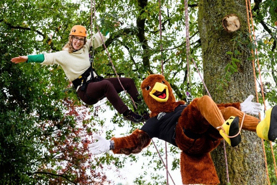 Lorna and Moffy during the Big Tree Climb with Wild Tree Adventures