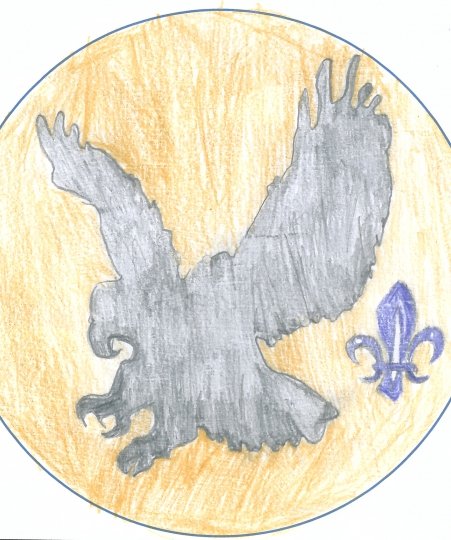 One of the entries for the 'Design the Badge' competition from Innerleithen Cubs. A black silhouetted eagle atop a golden background 