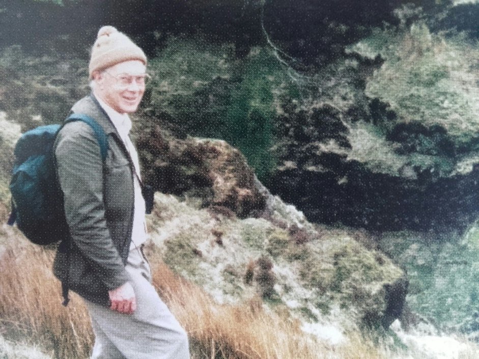 Derek Ratcliffe visiting a raven nest site at Langholm, in 1999. Des Thompson
